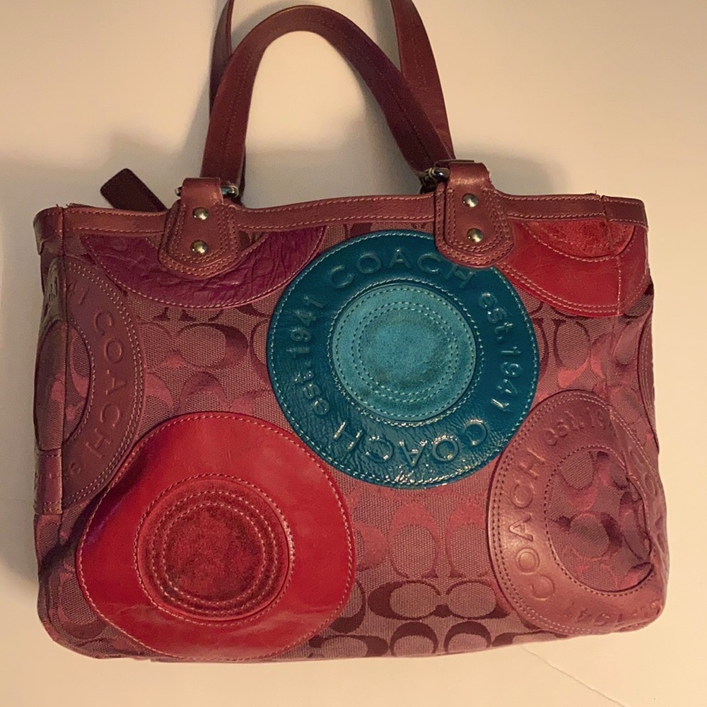 Coach purple/burgundy leather and fabric bag - Picture 2 of 16